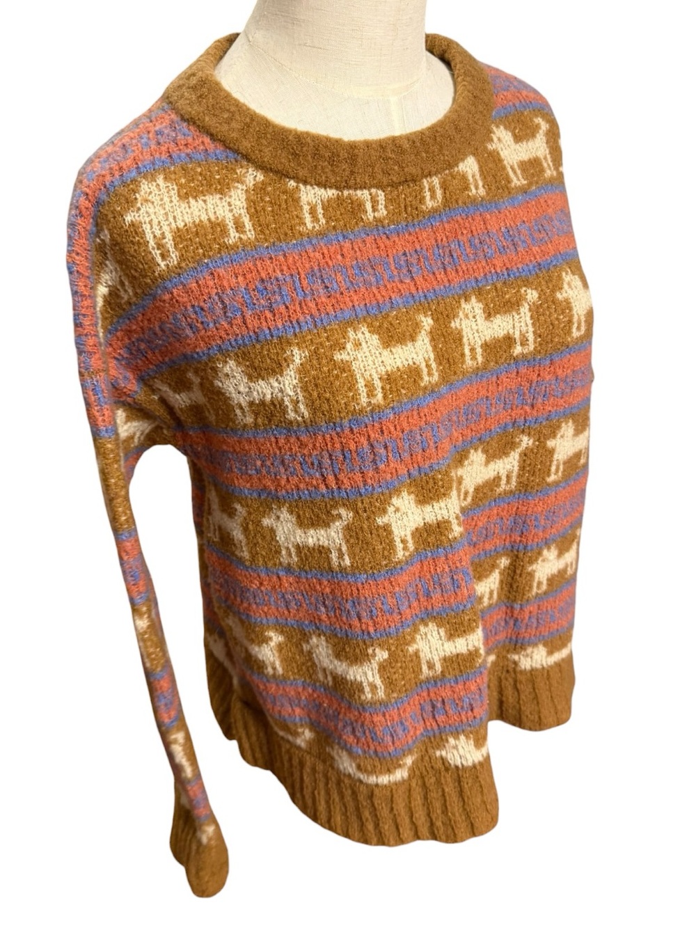 TOAD&CO Alpaca Blend Llama Fair Isle Sweater Women’s Medium Brown Wool Cozy - Picture 2 of 8